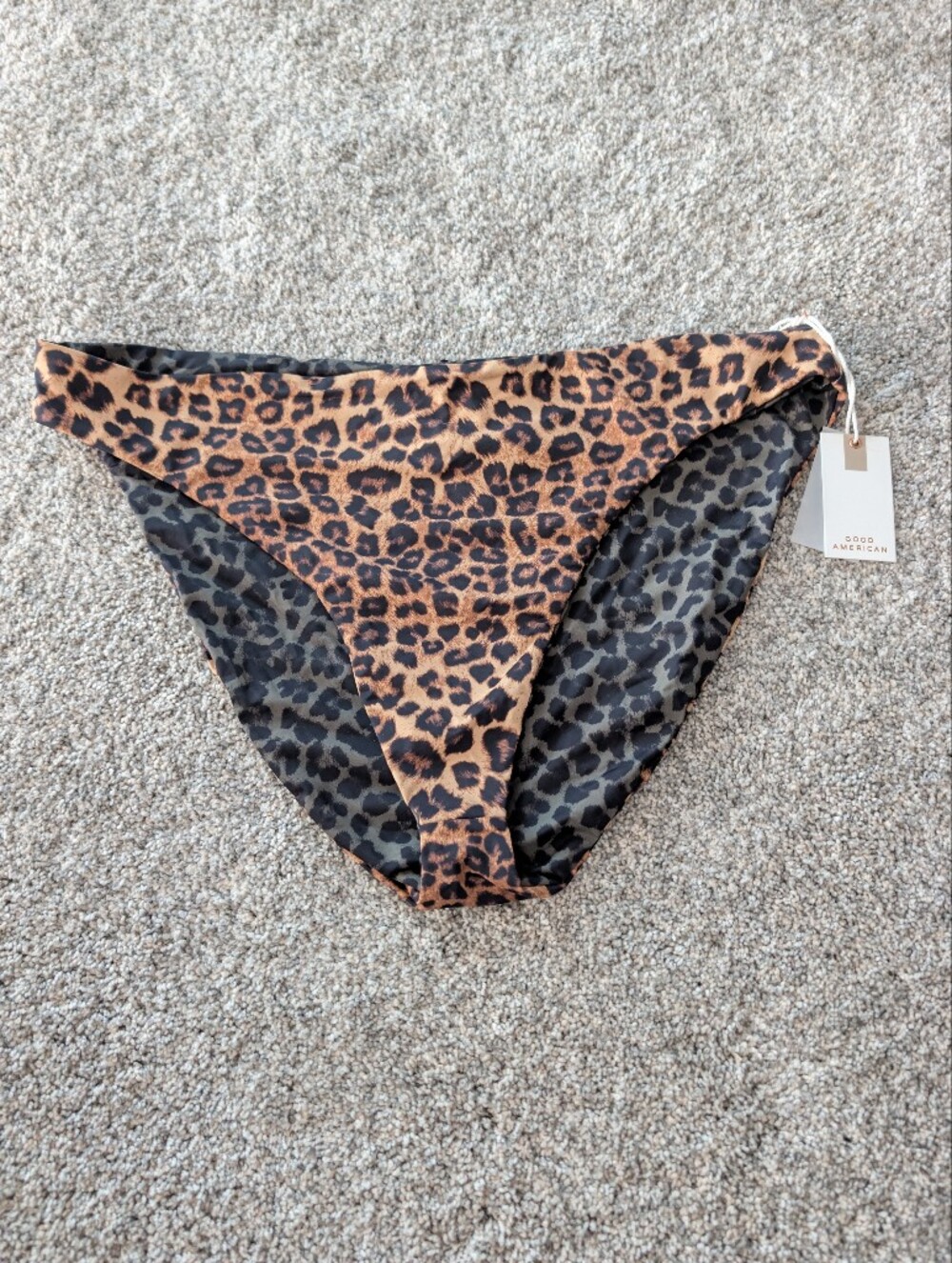 NWT Good American Reversible Bikini Bottoms Leopard Print Size 7 4XL Brown Green
